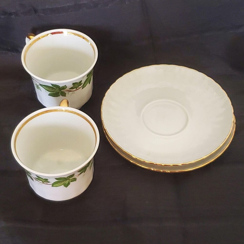 2 Winterling Bavaria Demitasse Cups Saucers Green Ivy Gold Trim Germany Vintage - Picture 8 of 8